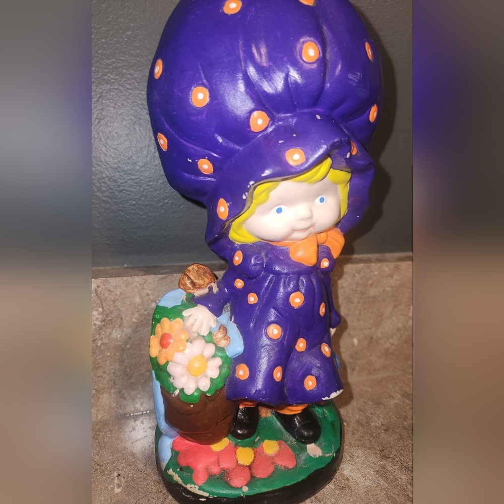 Vintage Holly Hobby Inspired Figurine Blue Bonnet Blonde Hair Girl Flowers